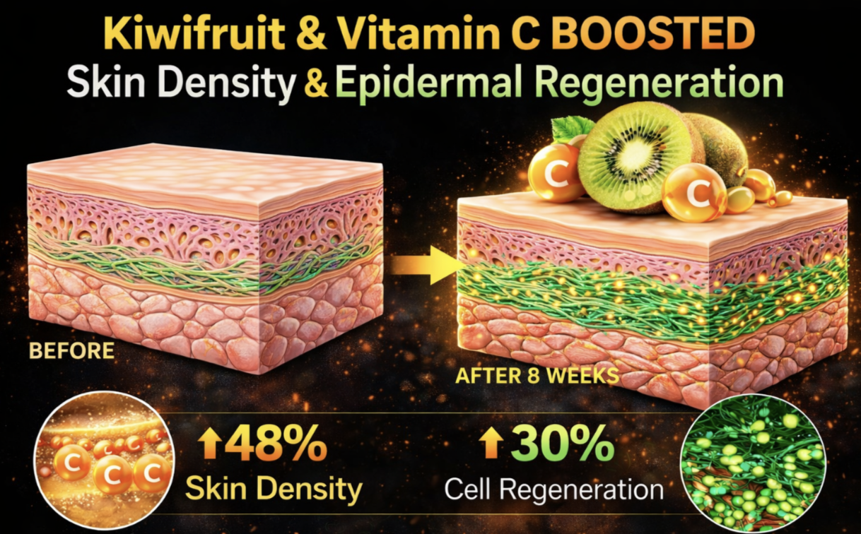 NEW STUDY: Eating Kiwifruit Increases Skin Density by 48% and Epidermal Regeneration by 30% via Raising Skin Vitamin C Levels
